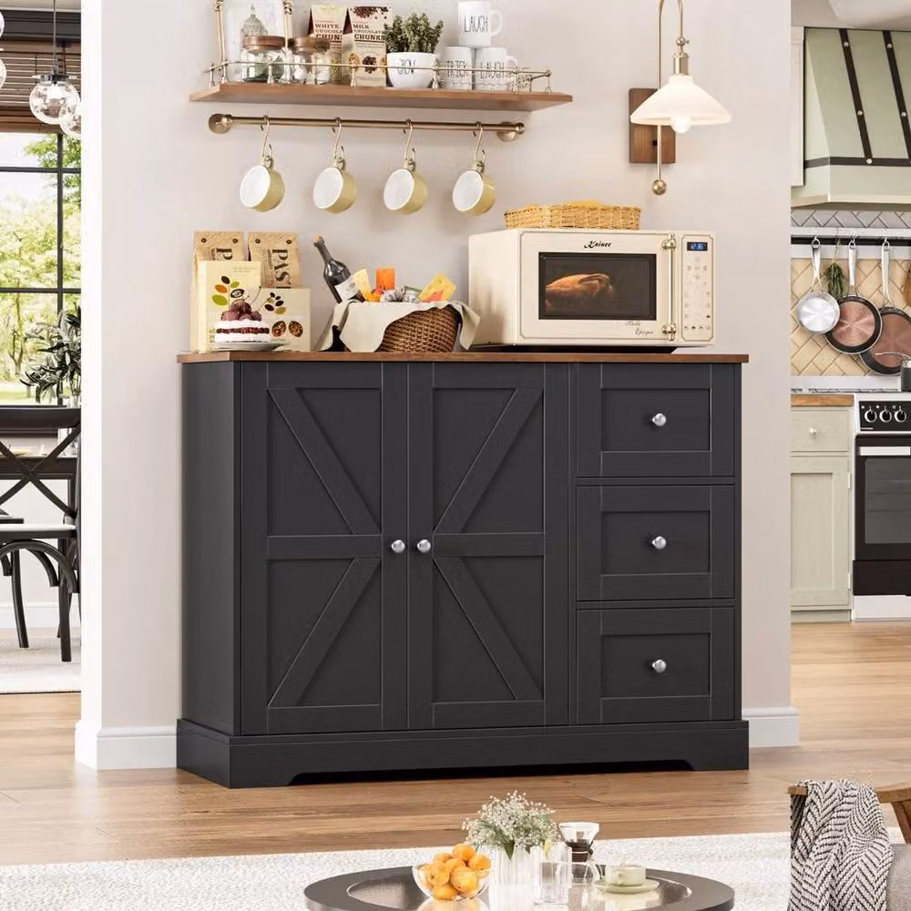 PAWNORA Kitchen Storage Cabinet in Black with 3 Drawers and 2 Doors, W/D/H: 40 x 105 x 40 cm – 4