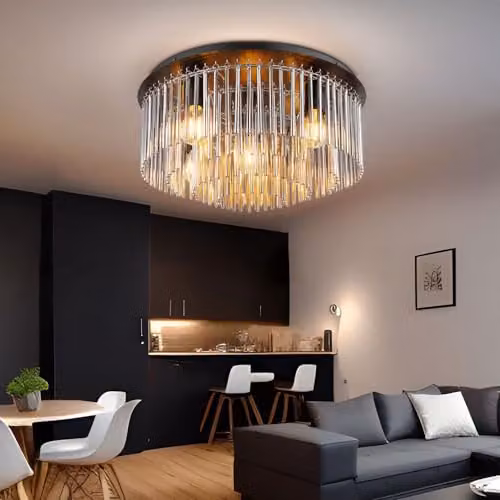 Globo Lighting Modern Round Ceiling Light in Black and Chrome with Glass Shade, Diameter: 50 cm – 3