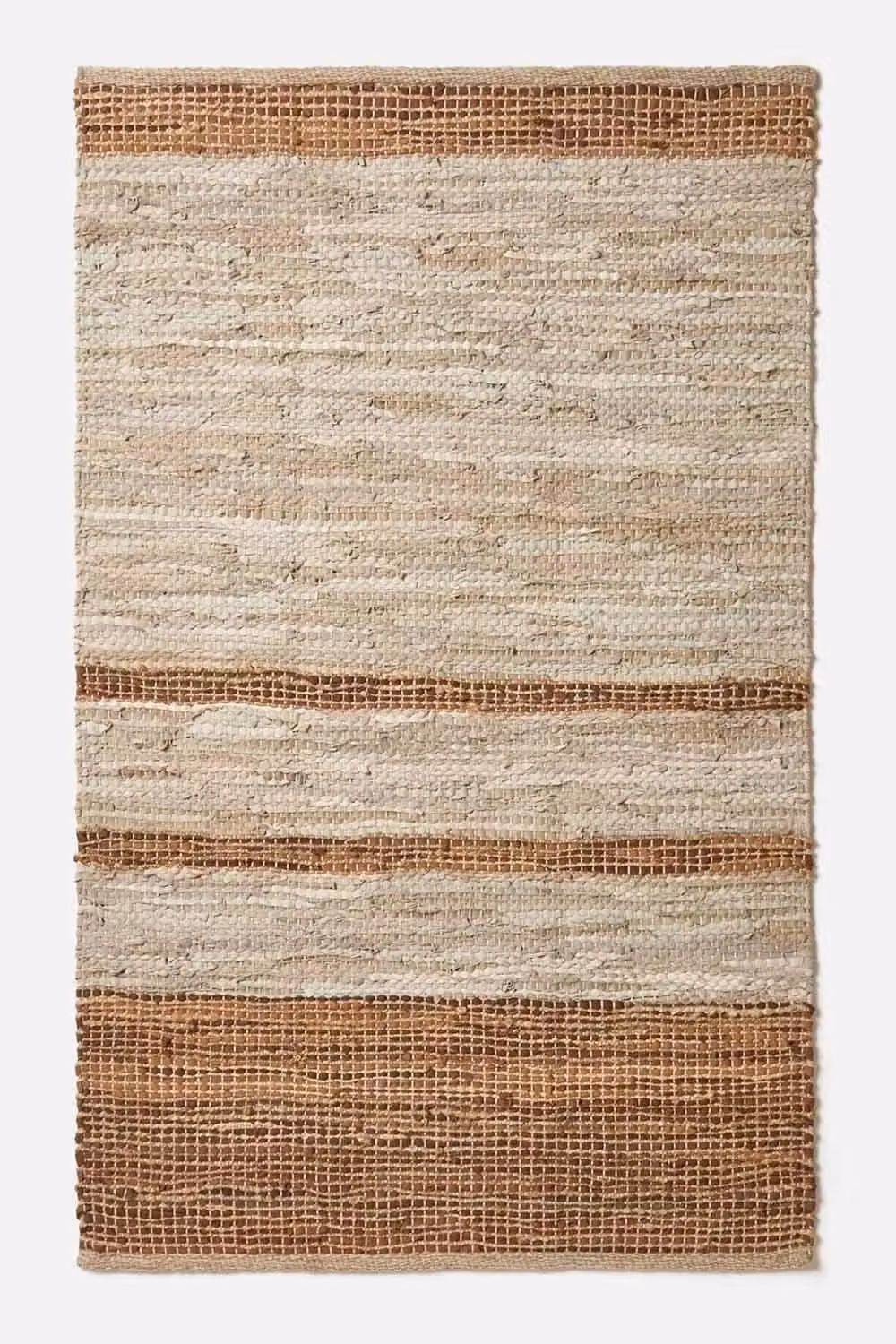 Homescapes Brown Leather and Cotton Striped Handwoven Rectangular Rug W: 160 cm, D: 230 cm – 2