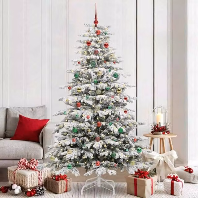 Berkfield Home Artificial Hinged Christmas Tree in White, Height: 210 cm – 1