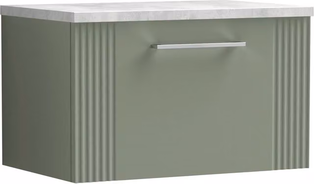 Balterley Modern 1 Drawer Wall Hung Vanity Unit with Grey Laminate Worktop, Green, Width: 60 cm