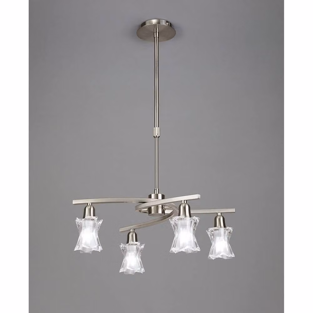 Netlighting Alaska 4 Light Convertible Pendant to Semi Flush Ceiling Light in Grey and Satin Nickel with Transparent Glass – 2