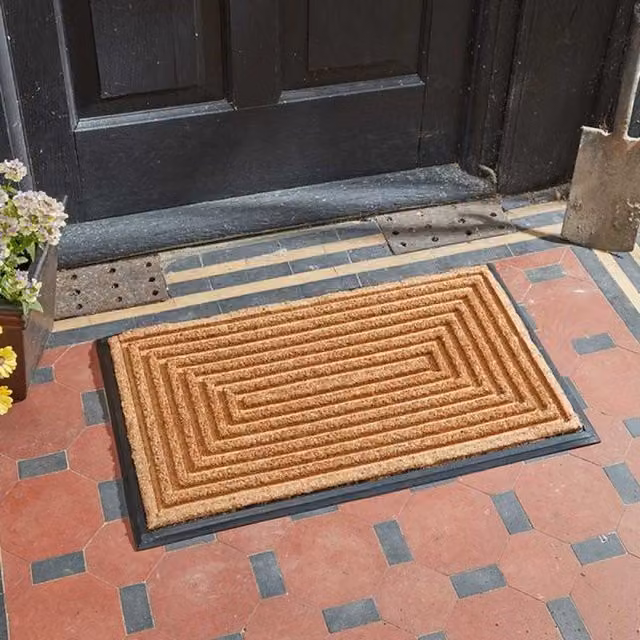 Garden Mile Large Striped Coir Door Mat in Brown and Black
