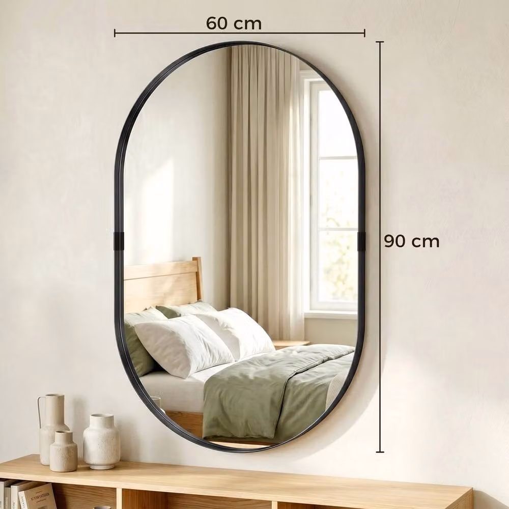 Havendro Modern Rectangular Wall Mirror with Metal Frame, Black, W: 60 cm, H: 90 cm – 2