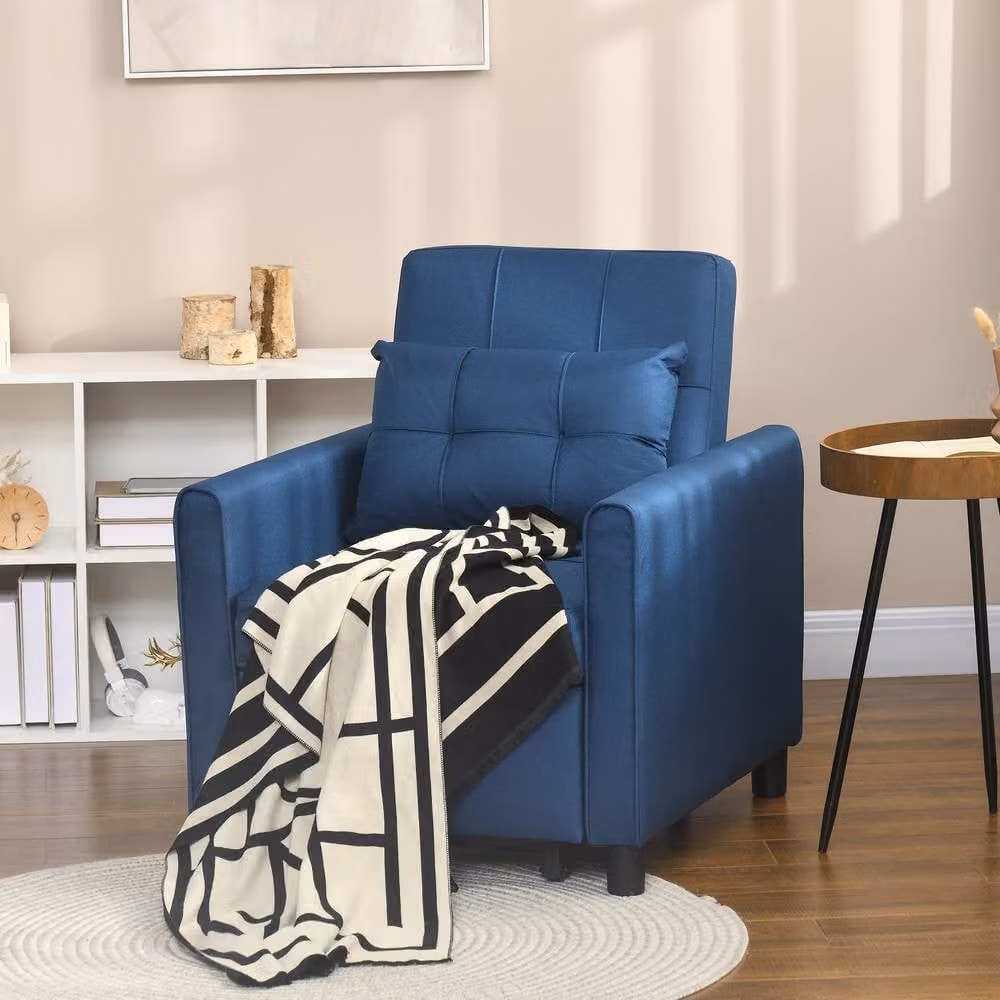 STILVORA Blue Fabric Single Chair Bed with Three-Position Back and Armrests – 2