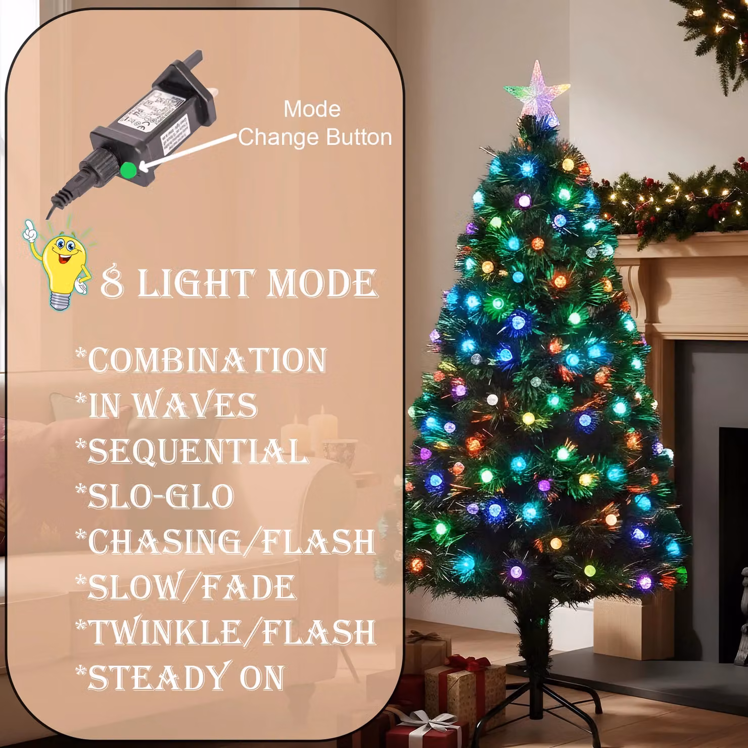 Shatchi Diamonds Fibre Optic LED Pre-Lit Christmas Tree in Green with Multicolour Lights, Height: 90 cm – 6
