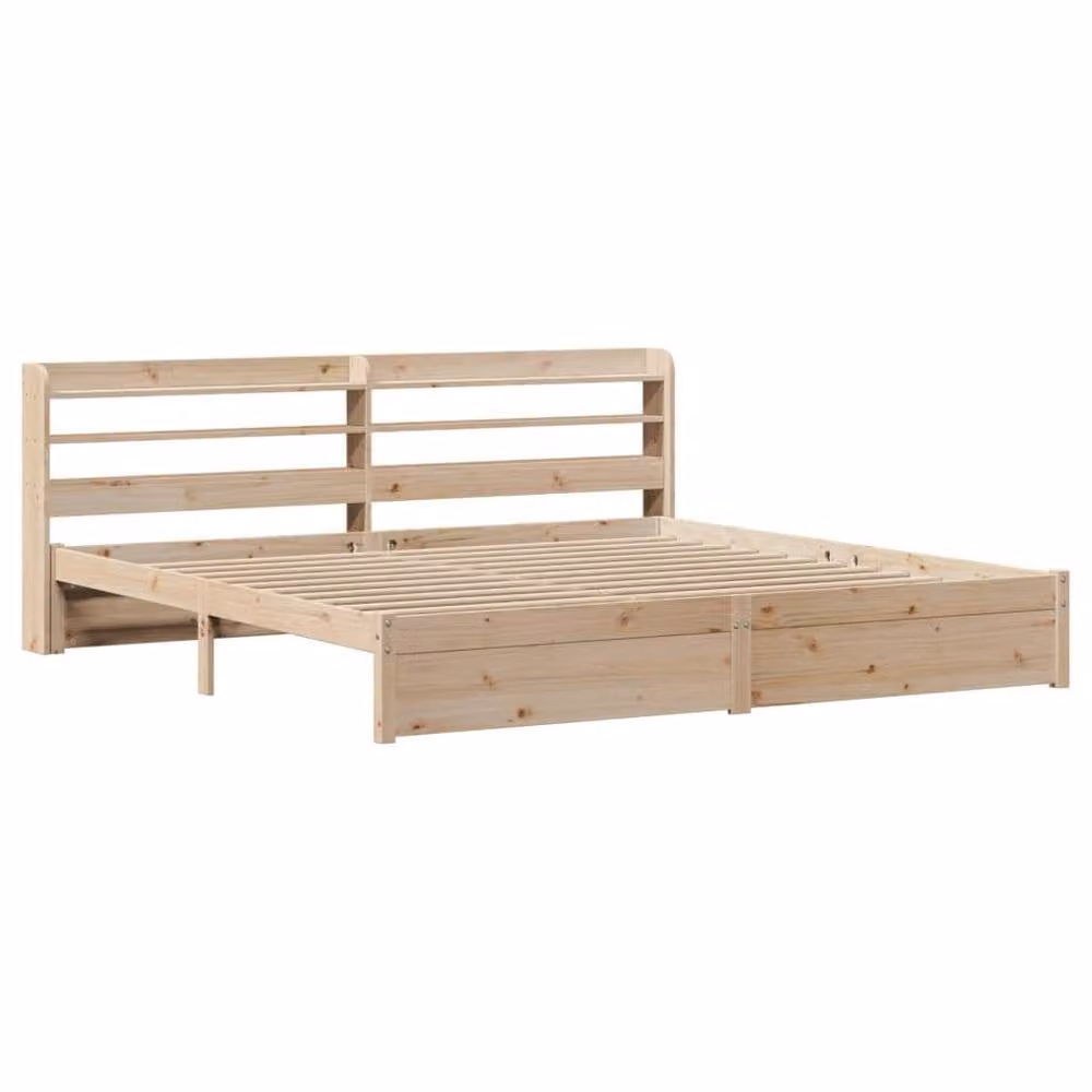 Berkfield Home Super King Bed Frame with Headboard in Brown Rustic Pine Wood, W/D/H: 180 x 200 cm – 2