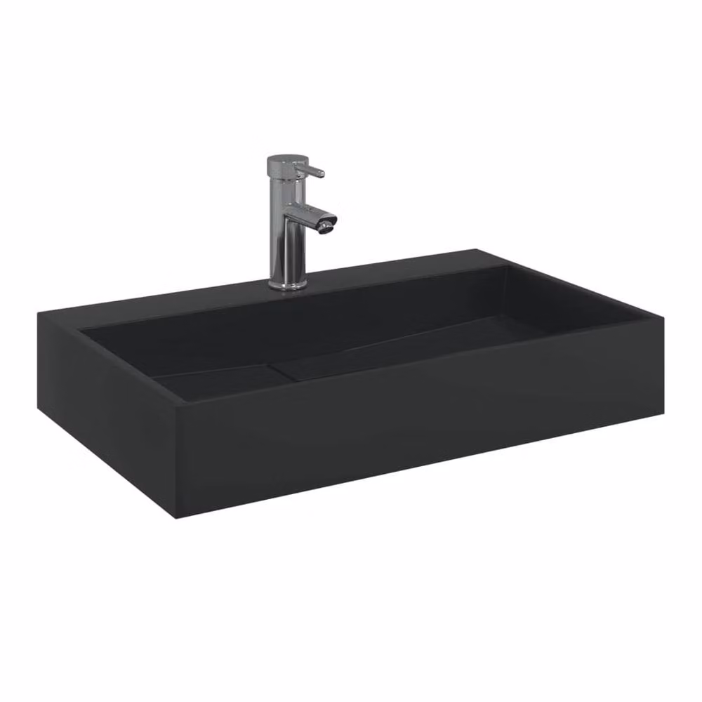 Berkfield Home Rectangular Mineral Cast Countertop Wash Basin in Matt Black, W/D/H: 60 x 38 x 11 cm – 3