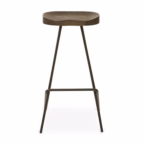 Premier Housewares Industrial Bar Stool with Elm Wood Seat and Metal Legs, Black, W: 44 cm, D: 47 cm, H: 78 cm