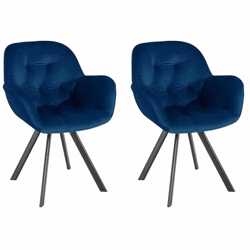 Dorel Home Furnishings Ellie Dining Chair Set of 2, Blue Velvet Upholstered, W: 66 cm, D: 66 cm, H: 86 cm