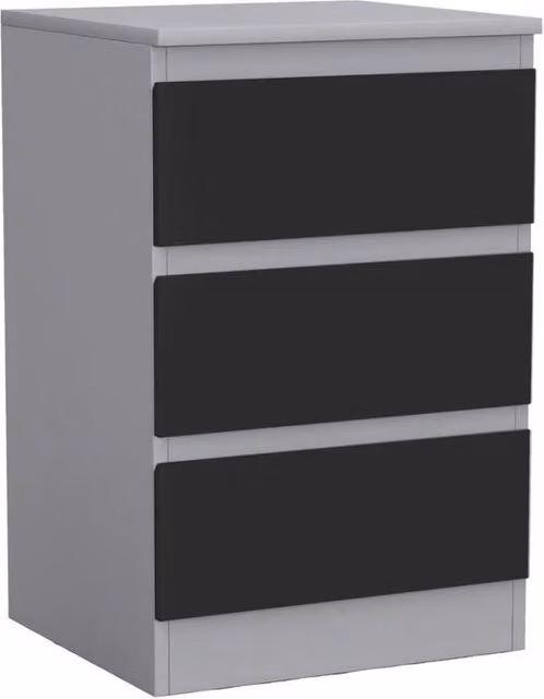 Kelvenix Modern Grey and Black 3 Drawer Wooden Bedroom Chest of Drawers