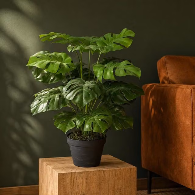 Leaf Artificial Monstera Plant in a Black Pot, Green, Height: 60 cm – 4
