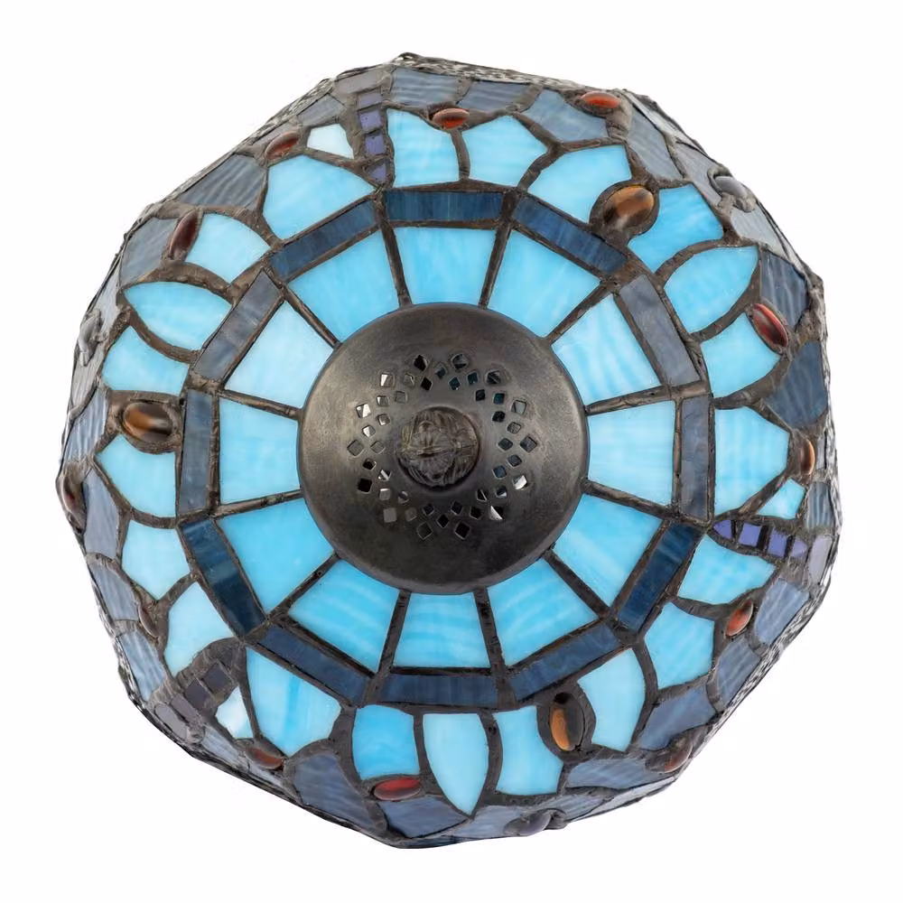Happy Homewares Traditional Handmade Stained Glass Dragonfly Tiffany Tabletop Lamp in Blue – 2