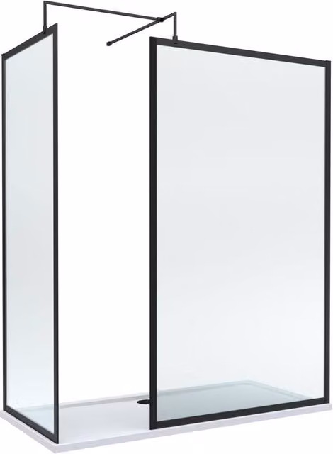 Balterley Matt Black Framed Walk-In Wetroom Bundle with Rectangular Tray, W: 1700 mm, D: 800 mm