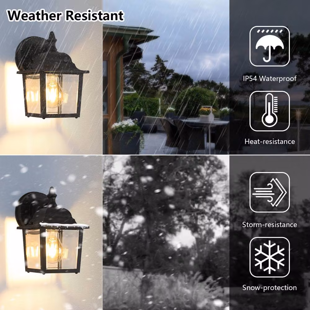 Pheashine Retro Black Outdoor Wall Lantern with Transparent Glass and E27 Fitting – 4