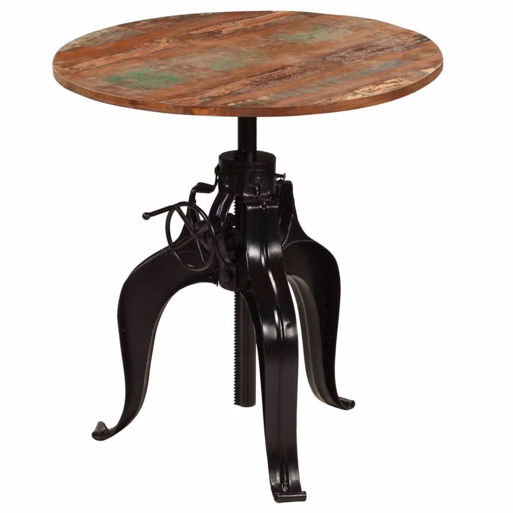 Berkfield Home Brown Solid Reclaimed Wood Round Bar Table with Height Adjustable Central Column, H: 75-110 cm, W/D: 76 cm – 2