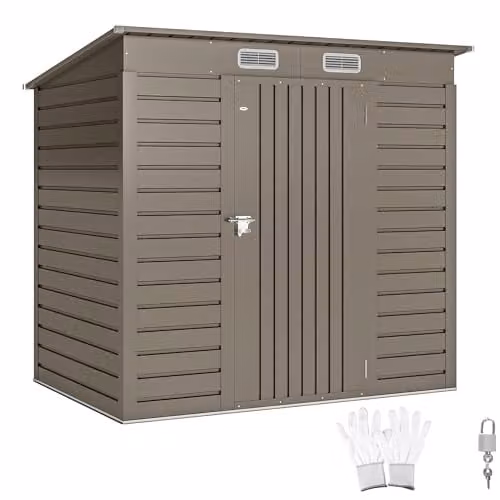Outsunny Galvanised Steel Pent Garden Shed in Light Grey, W/D/H: 183 x 130 x 191 cm – 1