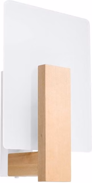 Sollux Lighting Scandinavian Wall Lamp in Light Oak and Glass, W/D/H: 30.5 x 16 x 12 cm