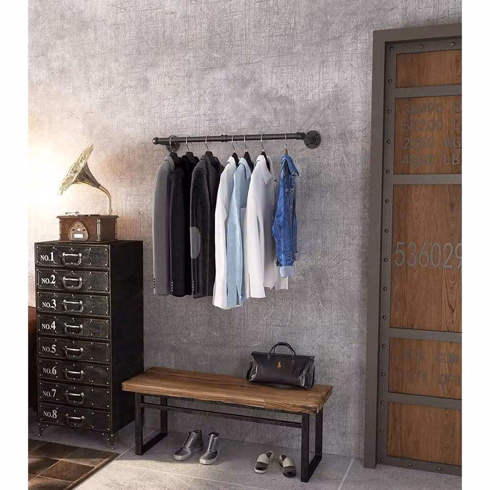 EONLION Black Metal Wall Mounted Clothing Garment Rack and Hanging Rail, Width: 92 cm – 3