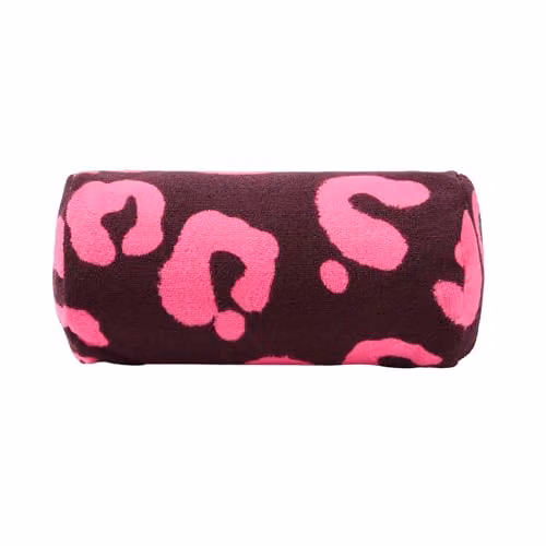 OHS Leopard Print Inflatable Bolster Cushion with Removable Microfibre Cover in Burgundy and Pink