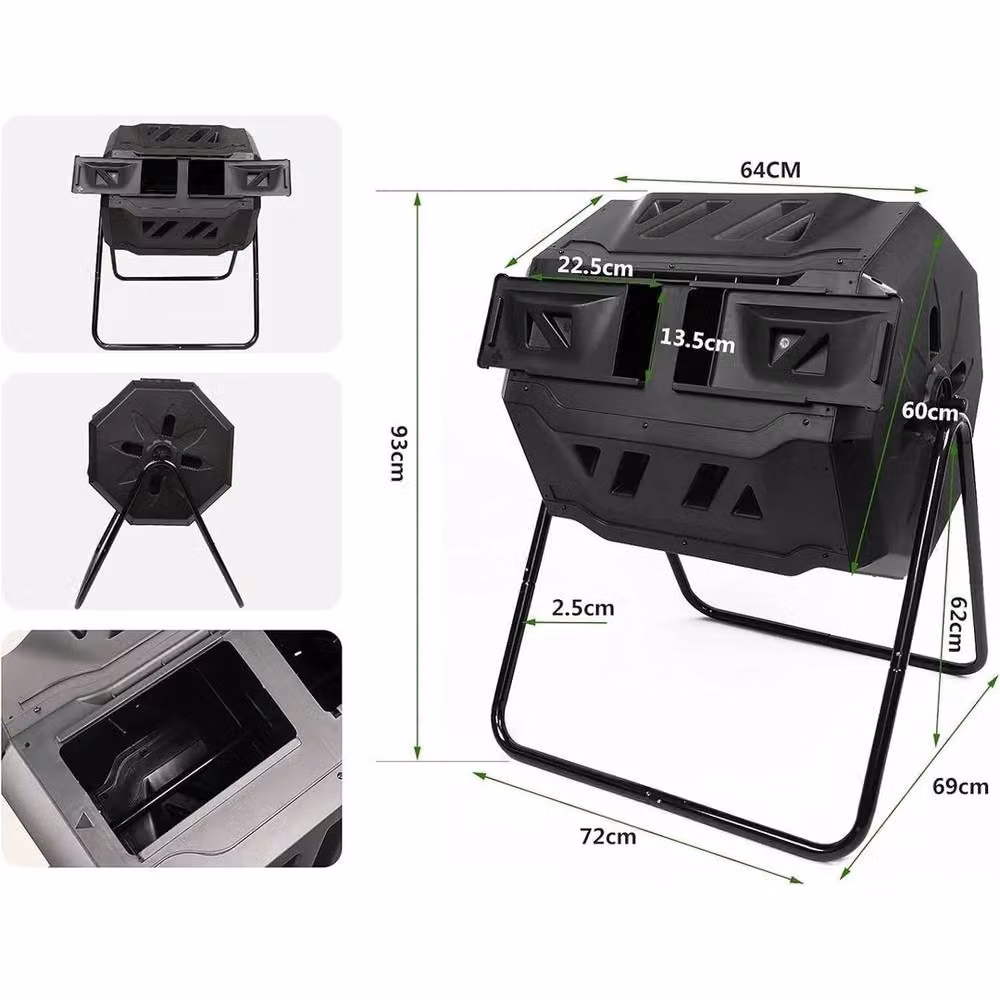 FLAVORA 160L Dual Chamber Composter Tumbler Bin in Black – 2