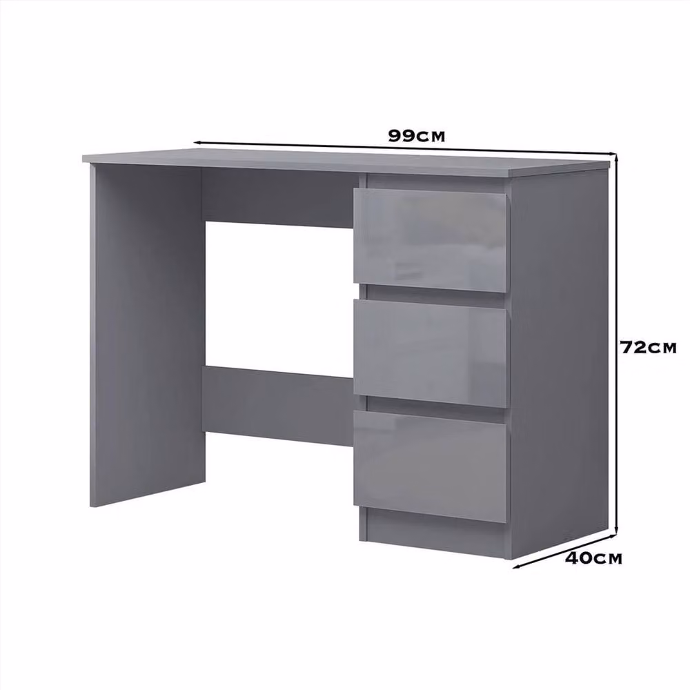 VOGREX Grey Gloss 3-Drawer Dressing Table – 2