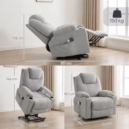 HOMCOM Power Lift Recliner Chair with Vibration Massage and Heat in Light Grey – 3