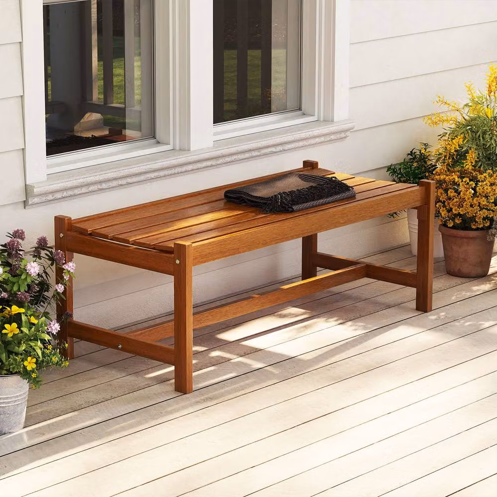 Costway Natural Wooden Slat Patio Bench for 2 People, Width: 112 cm – 5