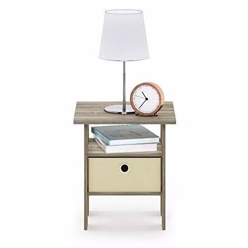 Furinno Andrey Side Table with Open Shelves and Storage Bin in Sonoma Oak