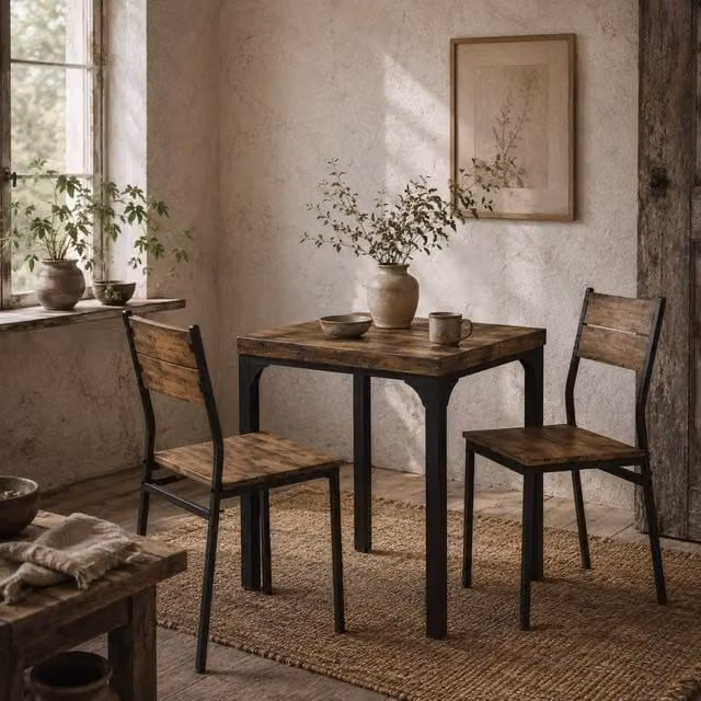 Wyld Haus Lulila 3 Piece Compact Dining Set in Rustic Brown with Square Table and 2 Chairs, W/D/H: 60 x 60 x 76 cm – 1