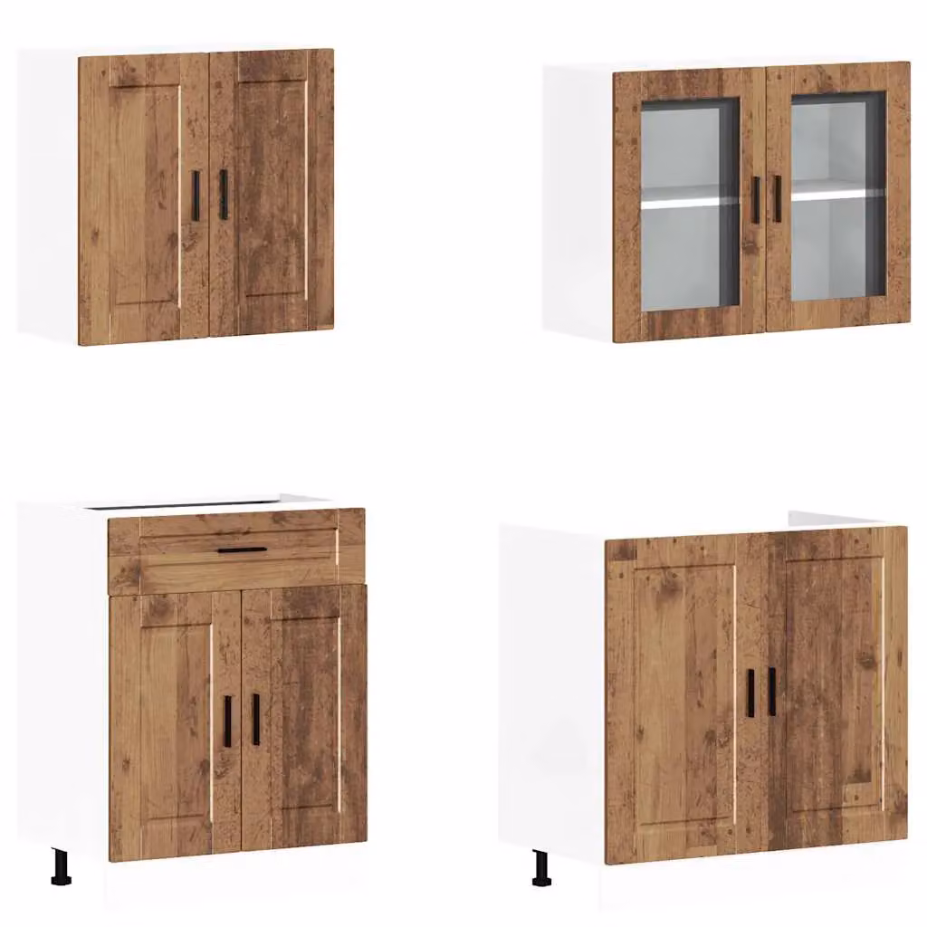 Berkfield Home Kalmar 4 Piece Kitchen Cabinet Set in Brown Old Wood Finish – 3