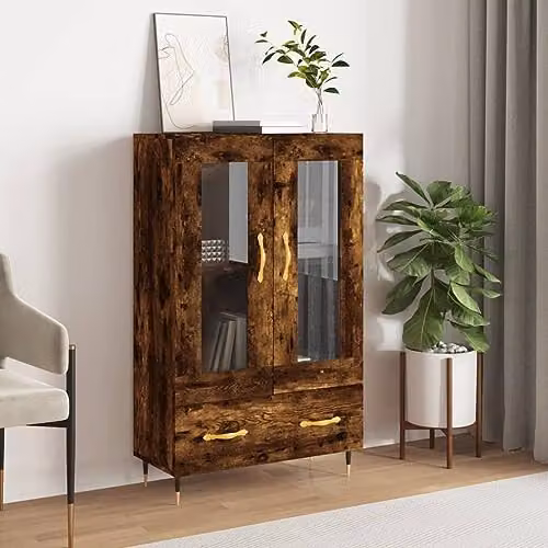 vidaXL Highboard in Smoked Oak with Glass Doors, W/D/H: 69.5 x 31 x 115 cm – 2