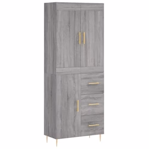 vidaXL Grey Sonoma Highboard with Hinged Doors and Internal Shelves, W/D/H: 69.5 x 34 x 180 cm – 1