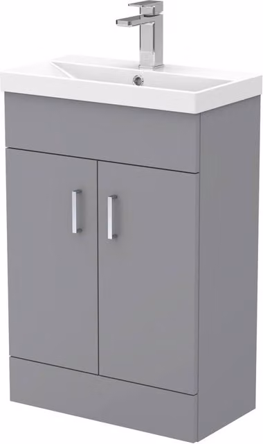 Balterley Satin Grey Compact 2 Door Bathroom Vanity Basin Unit with Soft Close Hinged Doors, Width: 55 cm