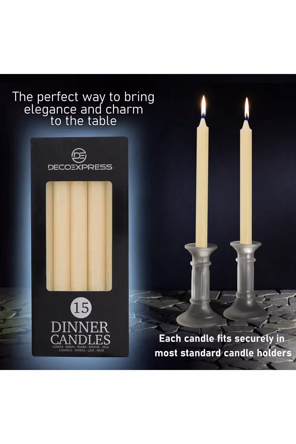 Deco Express Set of 15 Unscented Dripless Taper Candles in White and Beige – 3