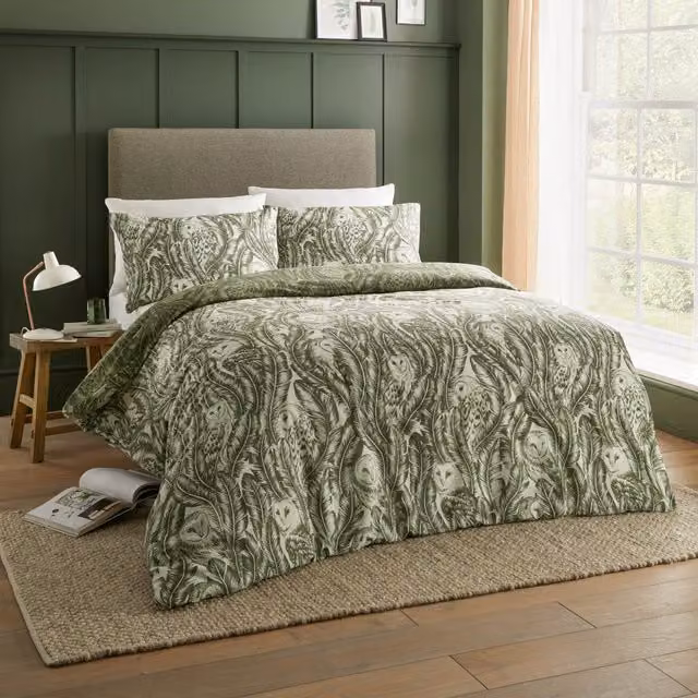 Wylder Albus Floral Cotton Duvet Cover Set in Green, W/D/H: 140 x 200 cm