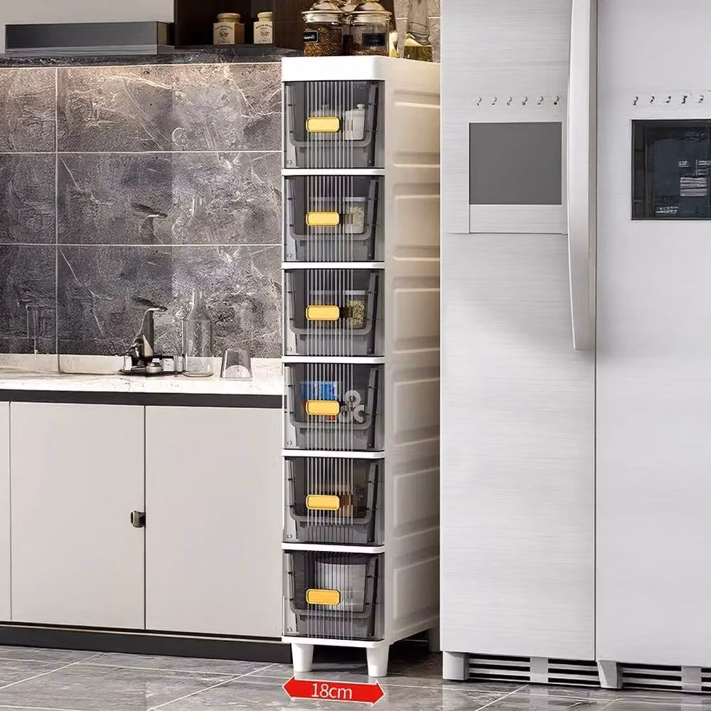 SPETLEK 6 Tier Slim Storage Cabinet with Narrow Slide Out Drawers in Grey and White, W/D/H: 15 x 18 x 100 cm – 3