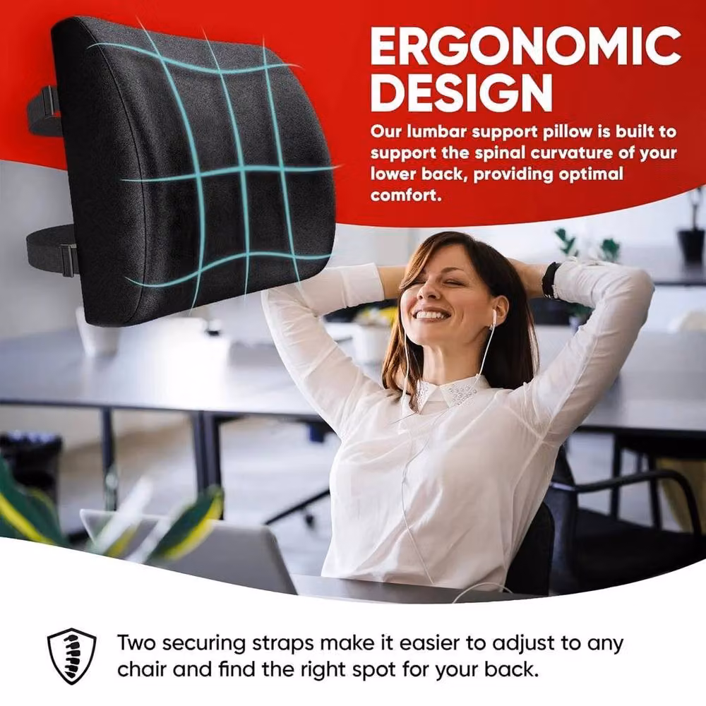 NESTLUNE Memory Foam Lumbar Back Support Cushion in Black, W/H: 120 x 135 cm – 3