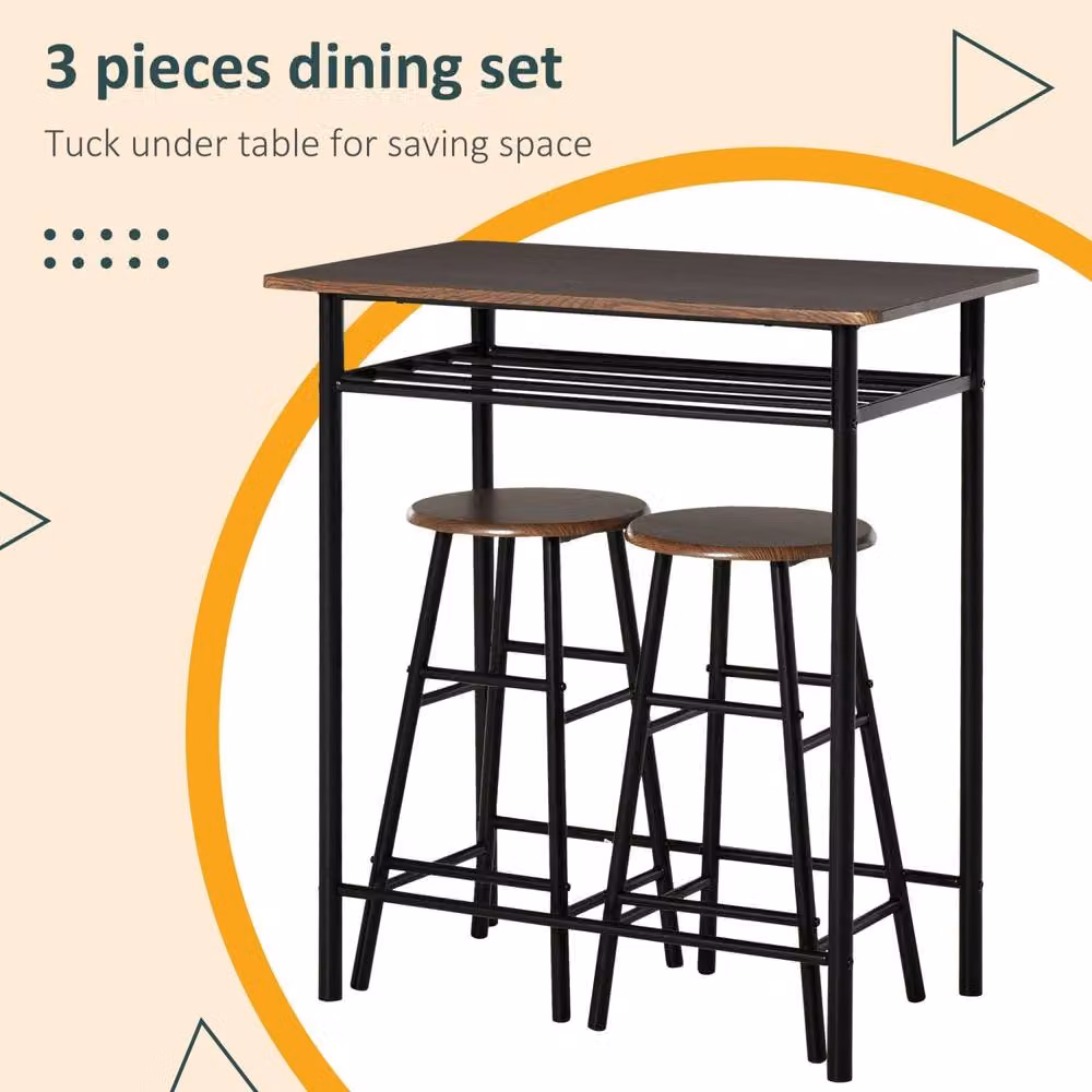 Wyld Haus Yoliba 3 Piece Breakfast Bar Table and Stool Set in Black and Oak – 5