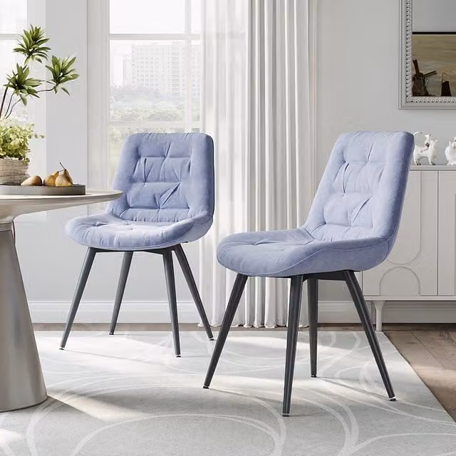 Komore Scandinavian Velvet Fabric Upholstered Dining Chair with Matt Metal Frame in Grey, Black or Blue