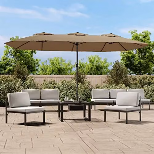 vidaXL Double-Head Cantilever Garden Parasol with LEDs in Beige, W: 449 cm, H: 265 cm – 2
