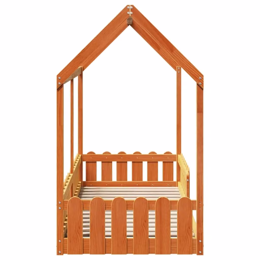 Berkfield Home Kids House Bed Frame in Waxed Brown Solid Pine, W/D/H: 80 x 200 cm – 2