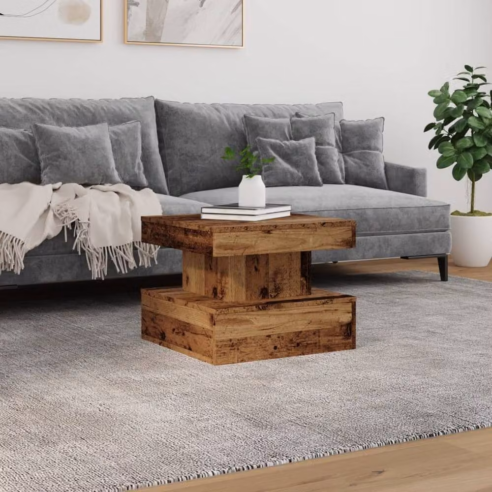 Berkfield Home Modern Square Coffee Table with LED Lights in Brown, W/D/H: 50 x 50 x 40 cm – 4