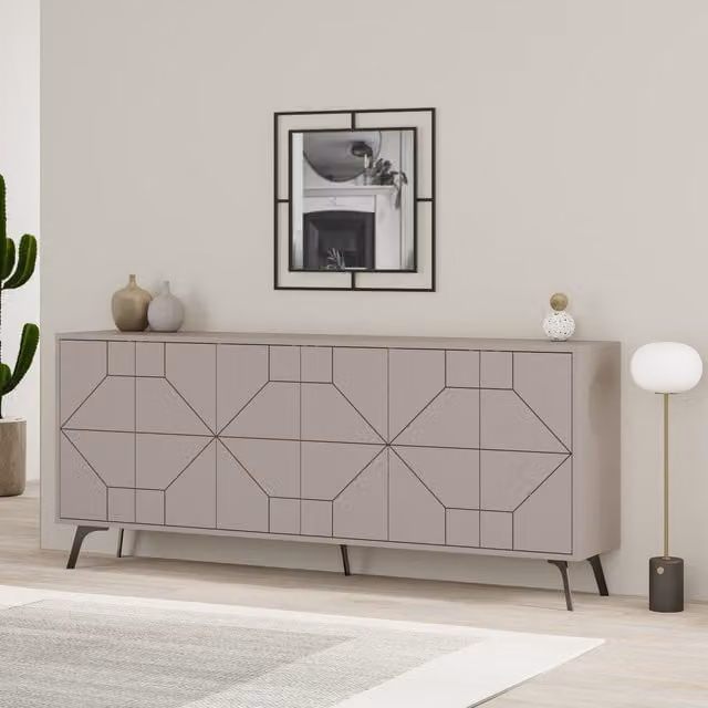 Decortie Dune 6-Door Push-to-Open Sideboard with Metal Legs in Grey W/D/H: 184 x 35 x 78 cm
