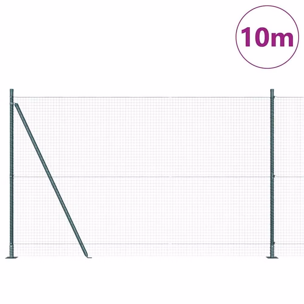 Berkfield Home Green Steel Welded Wire Fence with 7 Flanged Posts, H 1.4 m x W 10 m – 2