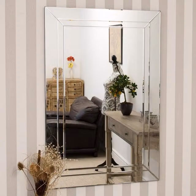 MirrorOutlet Pennington Mitered All Glass Venetian Mirror in Silver, W: 120 cm, H: 80 cm