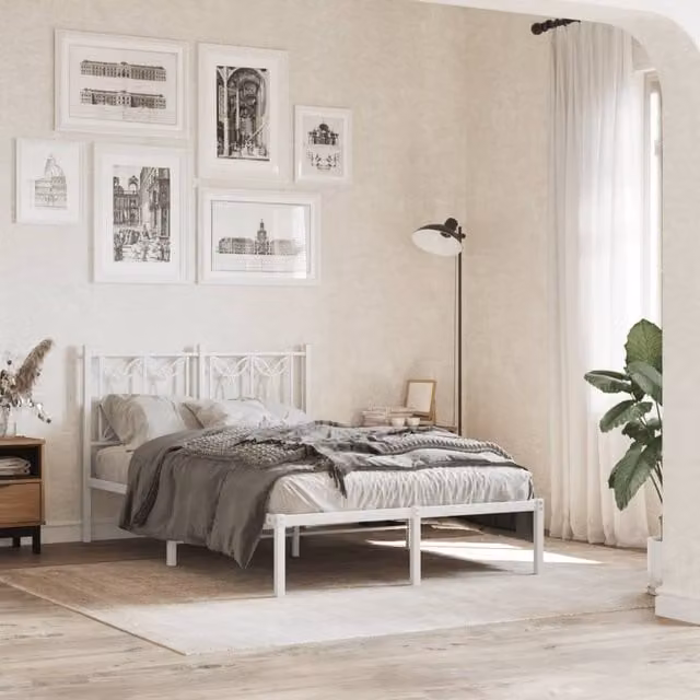 Berkfield Home Metal Bed Frame with Headboard in White, W/D/H: 120 x 190 cm – 1