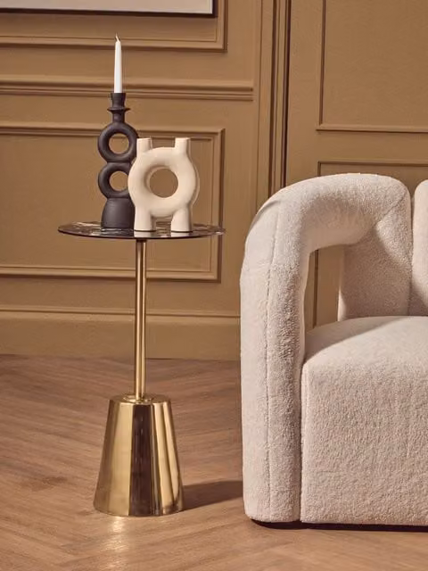 Orsina White Marble Effect and Gold Circular Side Table