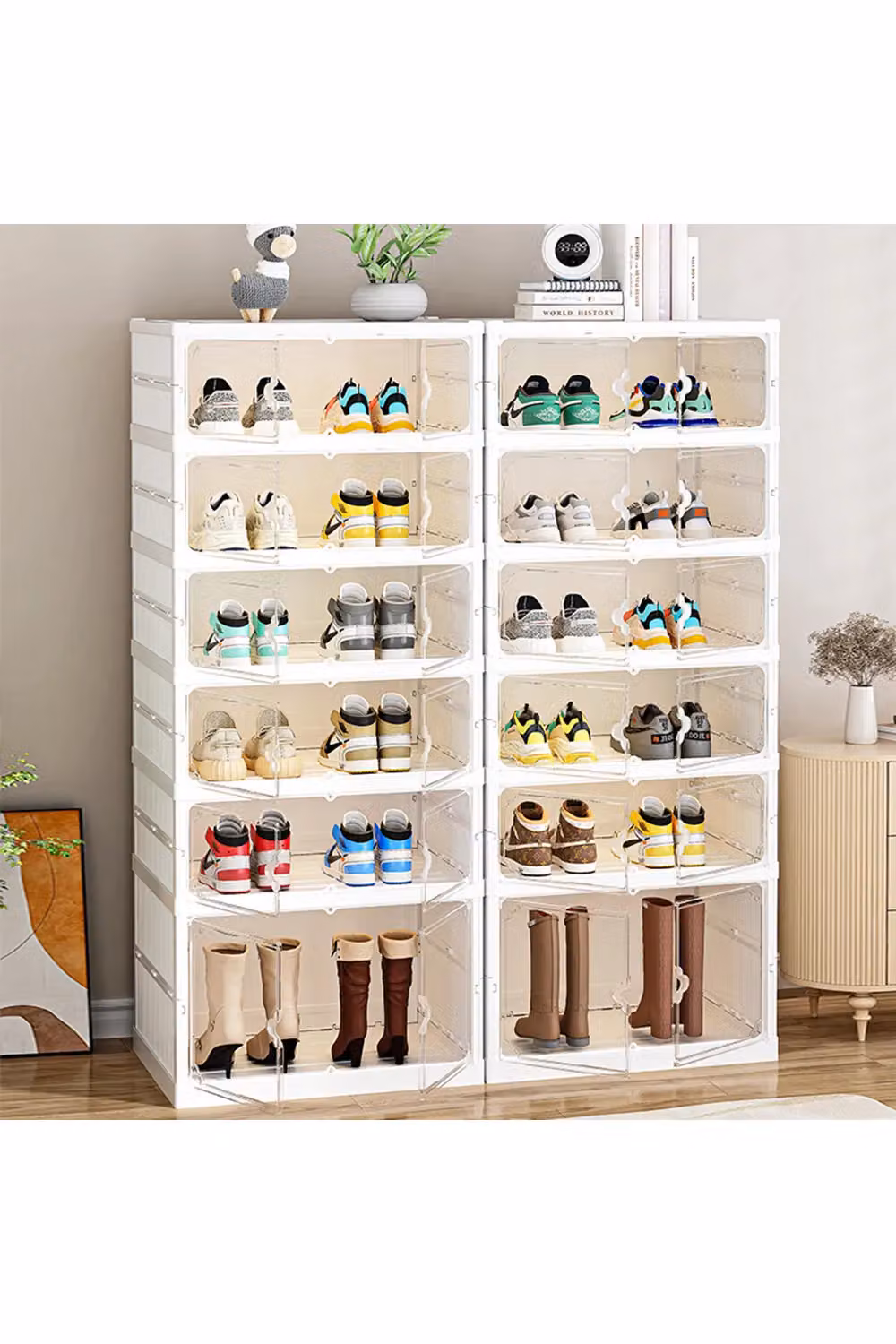 Living and Home 6-Tier Foldable Shoe Storage Rack with Doors in White – 2