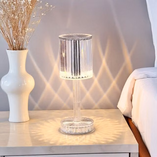 Livingandhome USB Touch Acrylic Bedside Table Lamp in Transparent and White